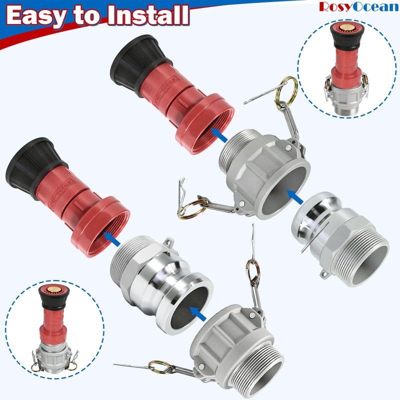 RosyOcean Heavey Duty 2" NPSH Fire Hose Nozzle with 2 x 2 Inch Aluminum Camlock Fittings Fire Equipment Industial Spray Jet Fog Nozzle - Image 3